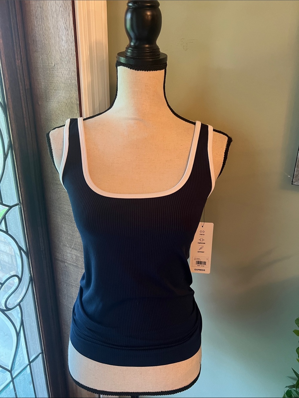 Express Navy Ribbed Tank with White Trim